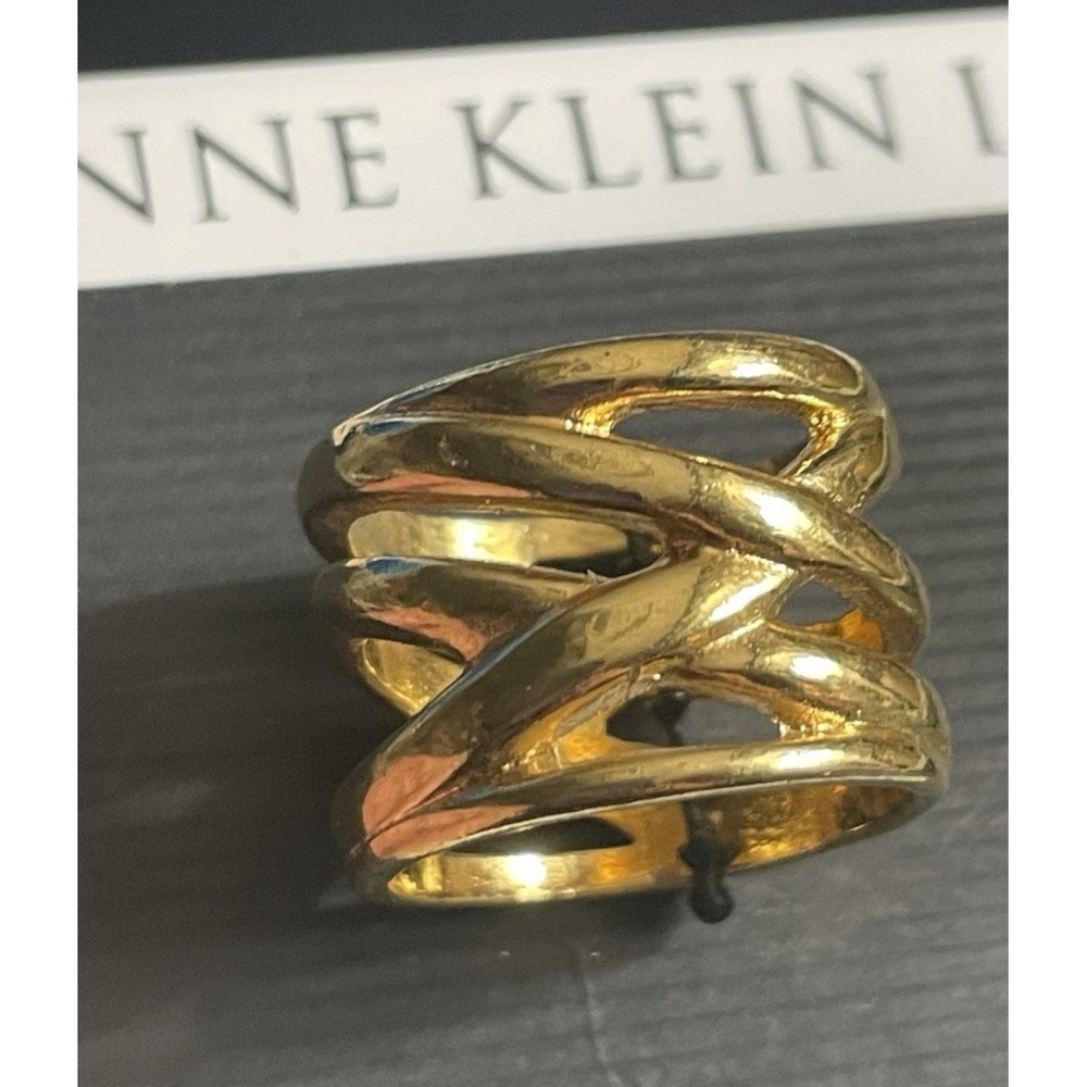 Y2K Wide Band Ring Anne Klein II Size 7 Gold Tone Open Weave NOS New Old Stock